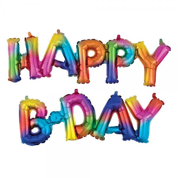 Regnbue Happy B-Day Folieballong