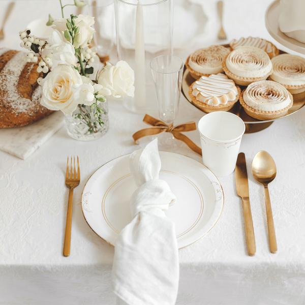 Papptallerkener Ornament Gull/Hvit 23 cm 6-pakning