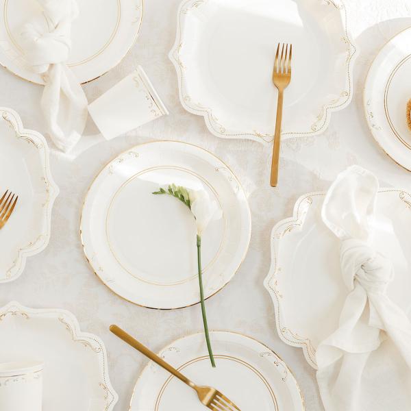 Papptallerkener Ornament Gull/Hvit 23 cm 6-pakning