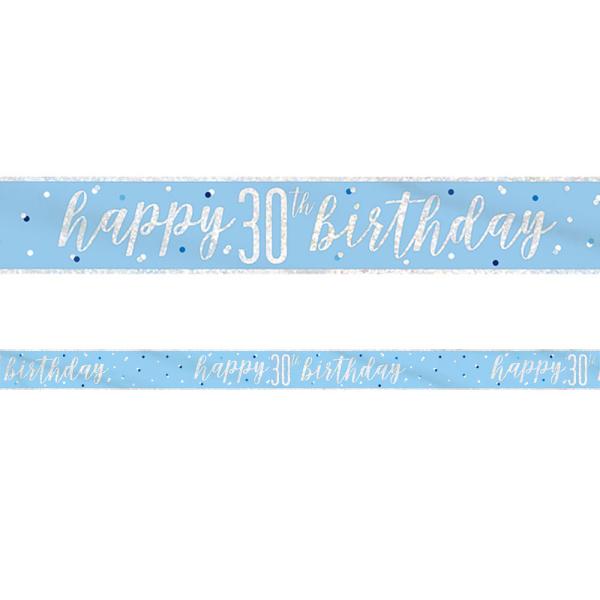 Happy 30th Birthday Banner Blå & Sølv