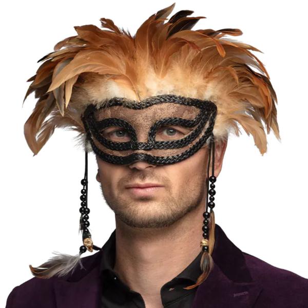 Voodoo Halvmaske med Fjær