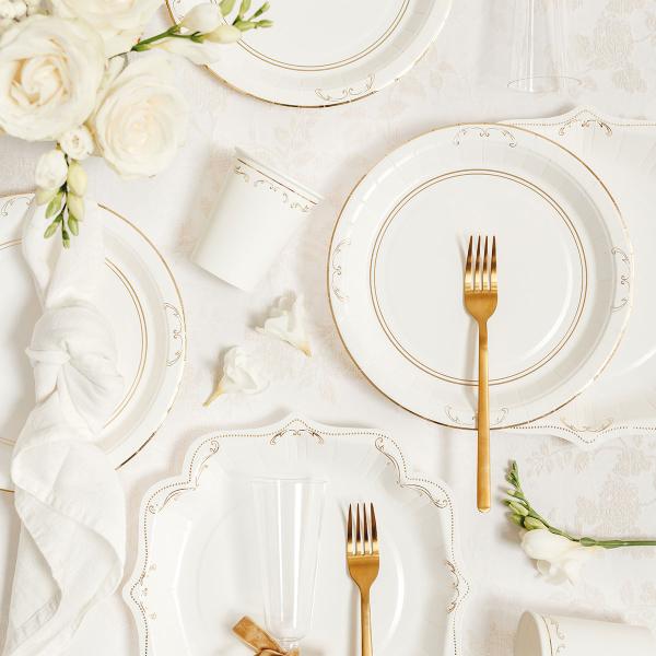 Papptallerkener Ornament Gull/Hvit 23 cm 6-pakning