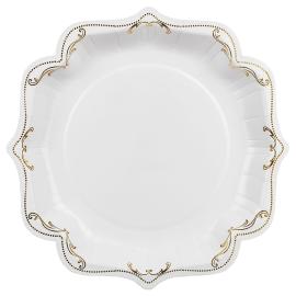 Papptallerkener Ornament Gull/Hvit 26 cm 6-pakning