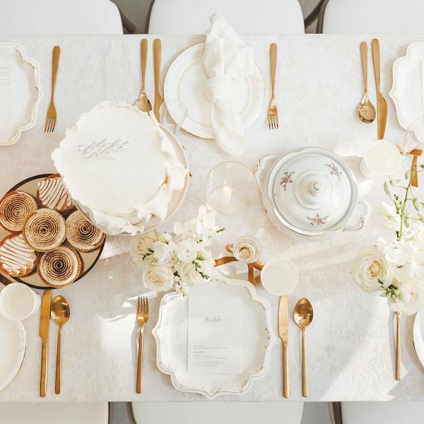 Papptallerkener Ornament Gull/Hvit 23 cm 6-pakning