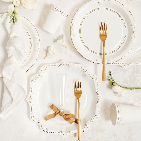 Papptallerkener Ornament Gull/Hvit 26 cm 6-pakning