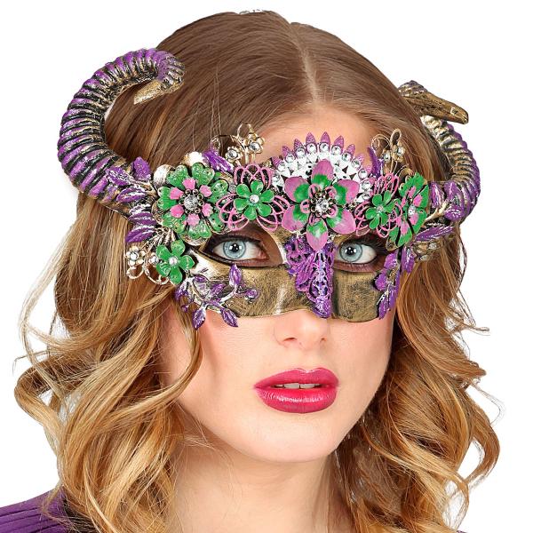 Øyemaske med Vædderhorn & Blomster