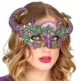 Øyemaske med Vædderhorn & Blomster