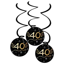 Hengende Dekorasjoner Svart 40 &aring;r 3-pakning