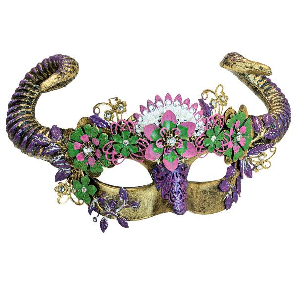 Øyemaske med Vædderhorn & Blomster