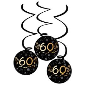 Hengende Dekorasjoner Svart 60 år 3-pakning