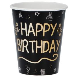 Pappkopper Happy Birthday Svart 8-pakning