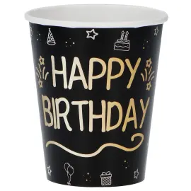 Pappkopper Happy Birthday Svart 8-pakning