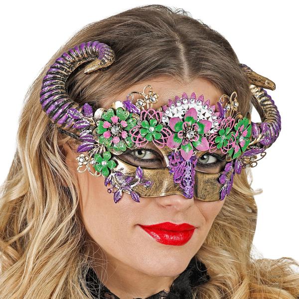 Øyemaske med Vædderhorn & Blomster