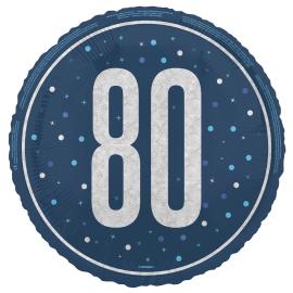 80 års Folieballong Blå & Sølv