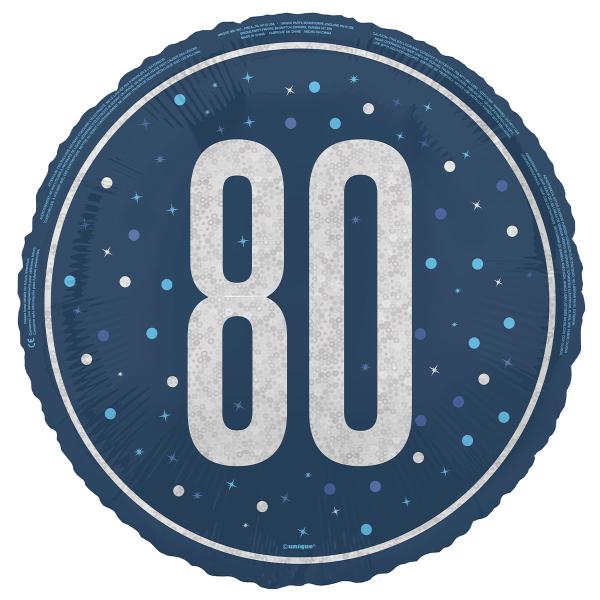 80 års Folieballong Blå & Sølv