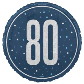 80 års Folieballong Blå & Sølv