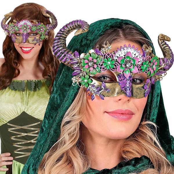 Øyemaske med Vædderhorn & Blomster