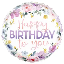 Happy Birthday Rund Blomstrete Folieballong