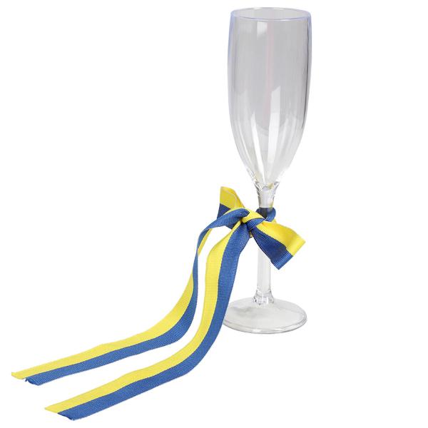 Transparent Champagneglass med Blågult Bånd 21 cm