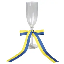 Transparent Champagneglass med Bl&aring;gult B&aring;nd 21 cm