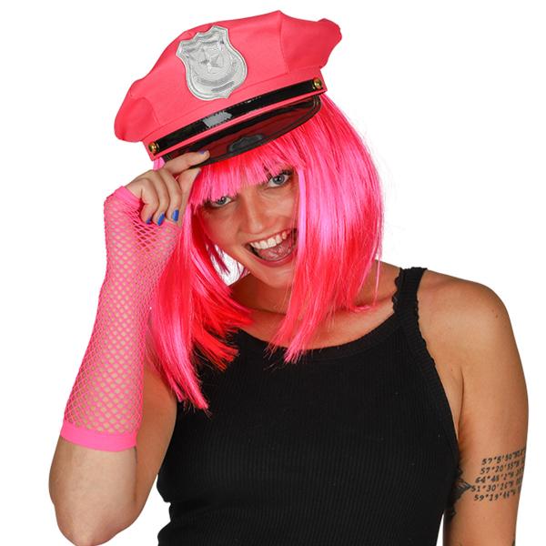 Politihette Neonrosa