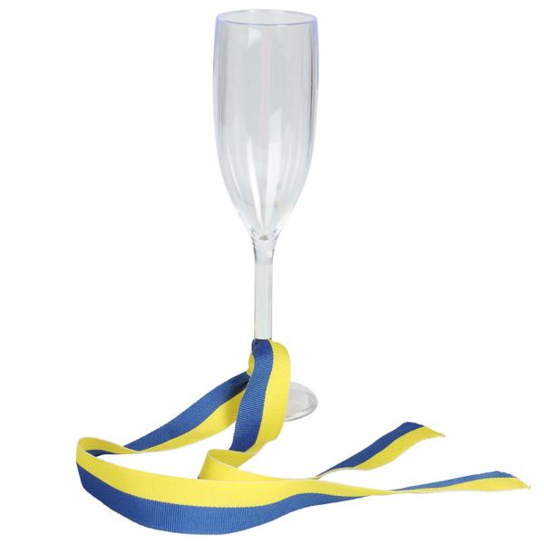 Transparent Champagneglass med Blågult Bånd 21 cm