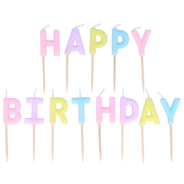 Bokstavlys Happy Birthday Pastell