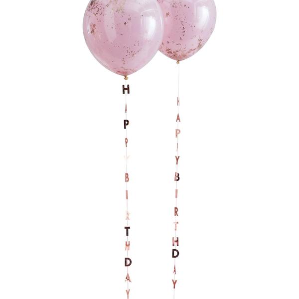 Ballonghale Rosegull Happy Birthday 5-pakning