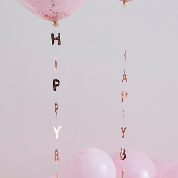 Ballonghale Rosegull Happy Birthday 5-pakning