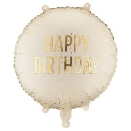 Rund Folieballong Happy Birthday Krem 35 cm