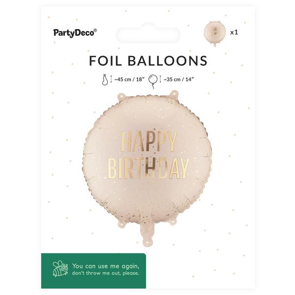 Rund Folieballong Happy Birthday Krem 35 cm