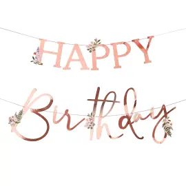Girlander Happy Birthday Rosegull med Blomster
