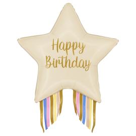 Happy Birthday Folieballong Stjerne med Frynser