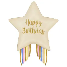 Happy Birthday Folieballong Stjerne med Frynser