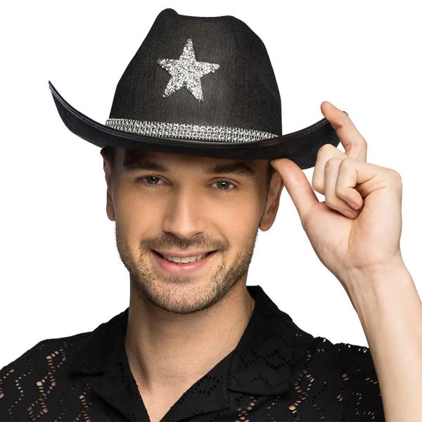 Cowboyhatt med Stjerne Svart