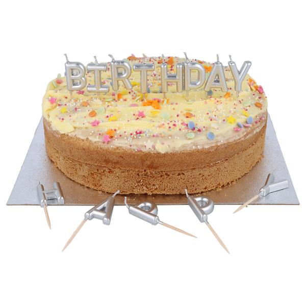 Bokstavlys Happy Birthday Sølv