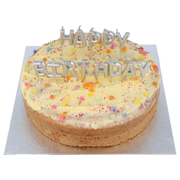 Bokstavlys Happy Birthday Sølv