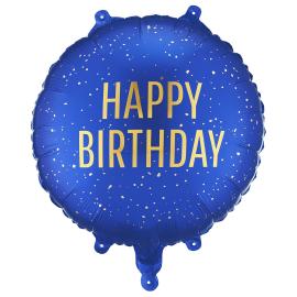 Rund Folieballong Happy Birthday Marinebl&aring; 35 cm