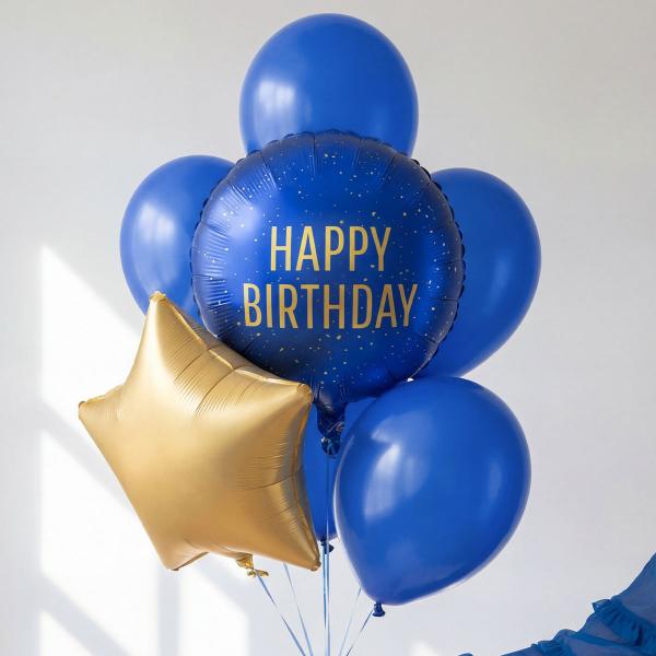 Rund Folieballong Happy Birthday Marineblå 35 cm