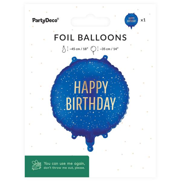 Rund Folieballong Happy Birthday Marineblå 35 cm