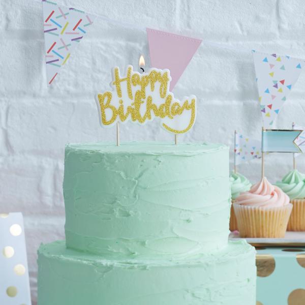Gullglitrende Kakelys Happy Birthday