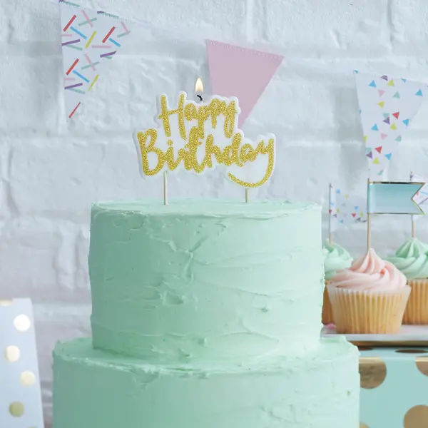 Gullglitrende Kakelys Happy Birthday