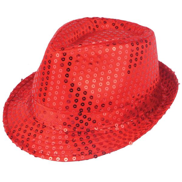 Trilby Hatt Røde Paljetter