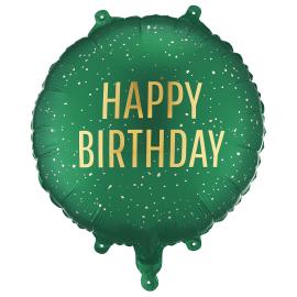 Rund Folieballong Happy Birthday M&oslash;rkegr&oslash;nn 35 cm