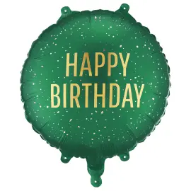 Rund Folieballong Happy Birthday M&oslash;rkegr&oslash;nn 35 cm