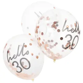 Konfettiballong Rosegull Hello 30 5-pakning