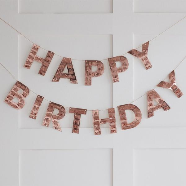 Happy Birthday Girlander med Frynser Rosegull