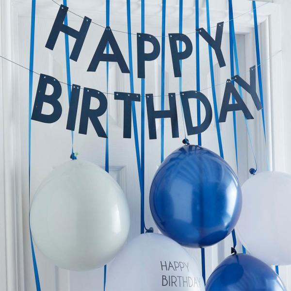 Happy Birthday Girlander og Ballonger Mix It Up Navy
