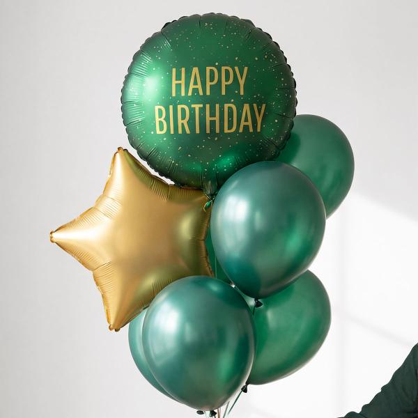 Rund Folieballong Happy Birthday Mørkegrønn 35 cm