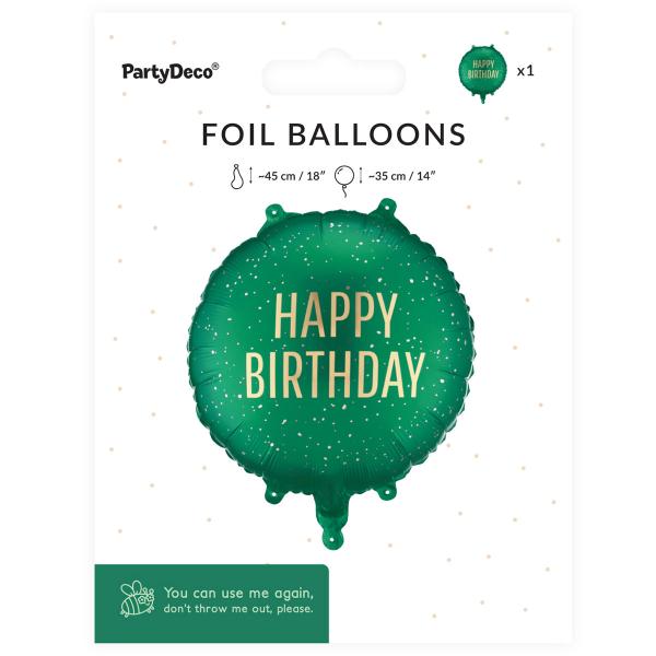 Rund Folieballong Happy Birthday Mørkegrønn 35 cm